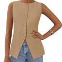 PRETTYGARDEN Women's Summer Suit Vest Tops 2026 Dressy Business Casual Sleeveless Button Down Trendy Fashion Blazer Waistcoat (Beige, M)
