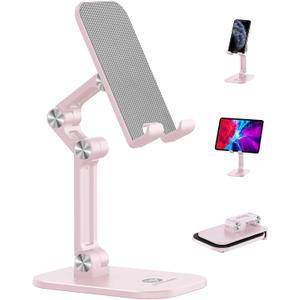 OCYCLONE Phone Stand, Adjustable Height and Angle Foldable Cell Phone Stand Holder for Desk, Taller iPhone Stand Compatible with 4.7"-13" Smartphones iPad Tablet, Pink