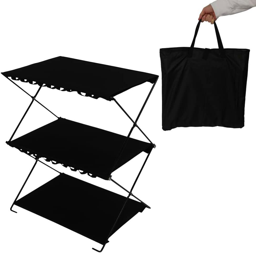 Folding Shelf Storage Rack, 3-Tier Storage Shelf Racks and Shelving Organizer for Kitchen Camping Picnic BBQ Indoor Outdoor