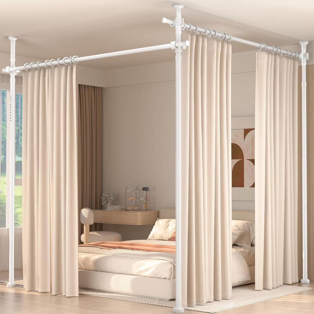 Room Divider for Room Separation,4-10ft(H) 28-140inch(W) Adjustable Temporary Privacy Wall Divider, Tension Curtain Rods No Drilling, Heavy Duty Partition Space Separator Freestanding,White