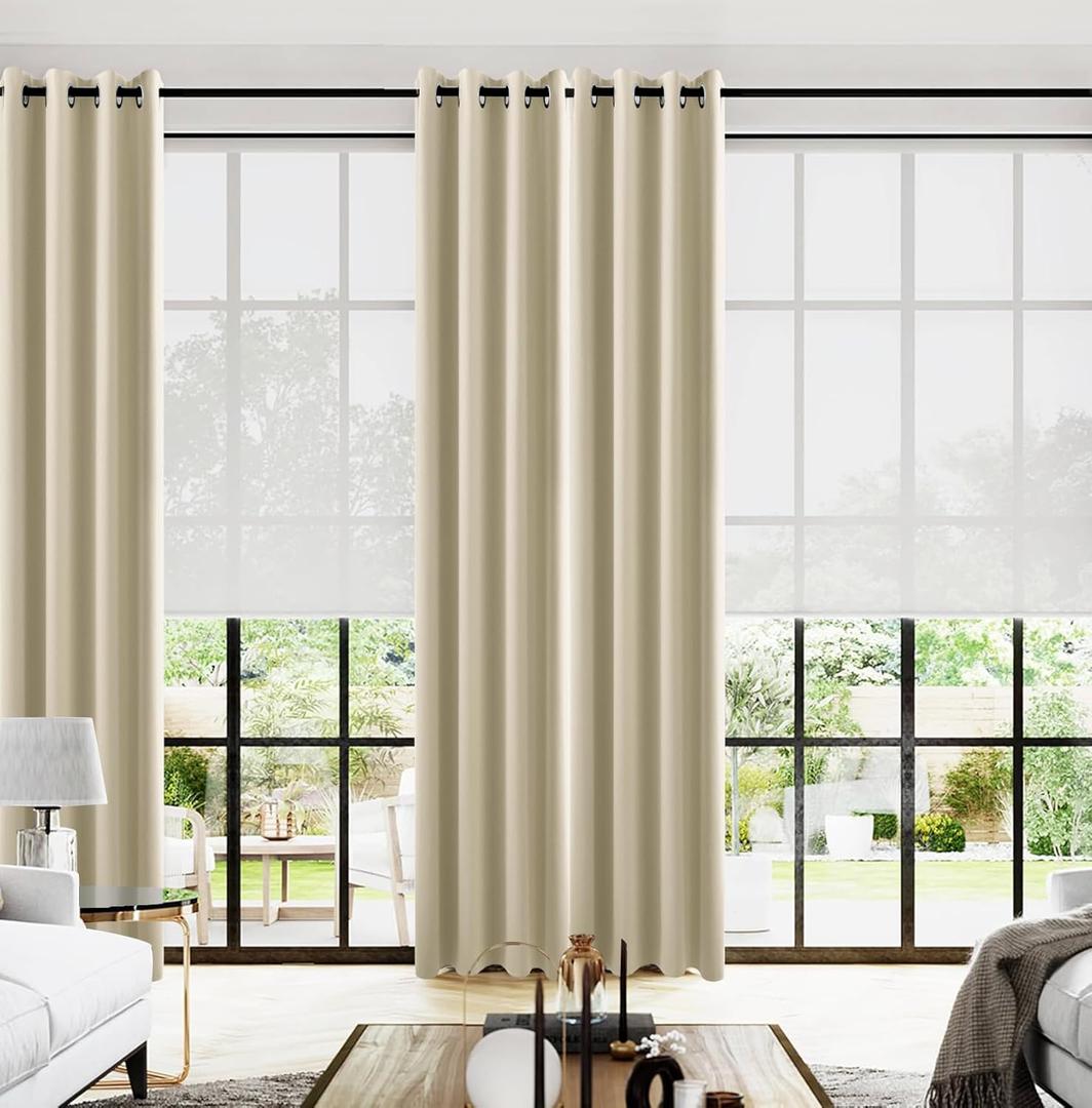 KOUFALL Beige Living Room Curtains 96 Inches Long,Blackout Grommet No Wrinkle Room Darkening Curtains for Bedroom 2 Panel Set 52x96 in Length