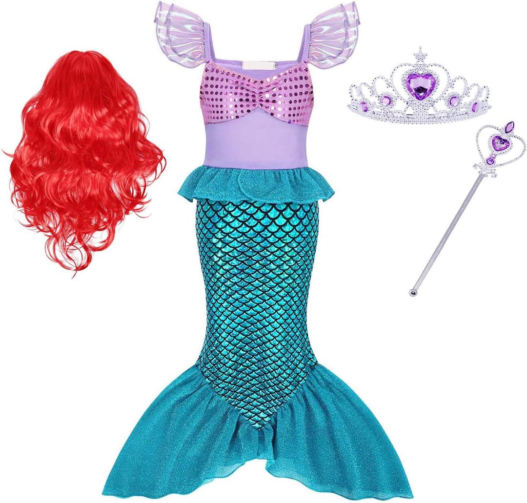 Eledobby Mermaid Costume for Girls Princess Dress Up Kids Halloween Outfits Christmas Birthday Party Gift (7-8 Years, Blue A85-a)