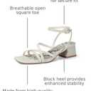 SOVANYOU Chunky Block Heels for Women Strappy Heeled Sandals Womens Wedge Sandals Opened Square Toe with Ankle Strap Casual Dressy Shoes (White)