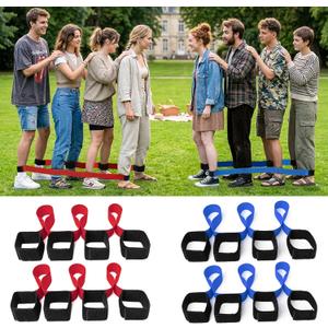 3 Legged Race Bands, Field Day Games for Adults, Outdoor Games for Carnival, Family Reunion & Backyard Party,Team Building Relay Race for 4 Players (2pk, Blue & Red)
