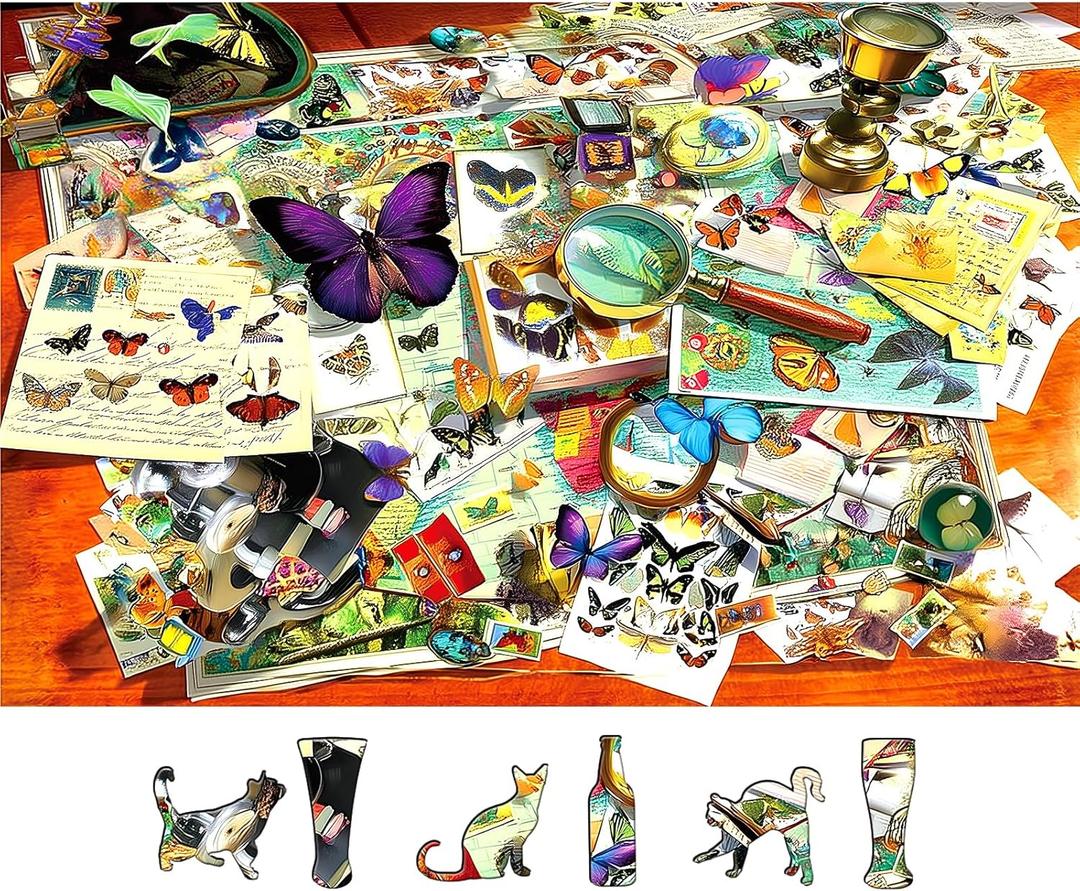 Butterfly Garden 500 Piece Jigsaw Puzzle for Adults Vintage Postcards Design Challenging Colorful Flower Unique Jigsaw Puzzles Ideal for Family Game Nights & Home Decor, 23x15