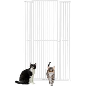 PawHut 67" Extra Tall Pet Gate for Cats, 30"-41" Cat Gate with Small Cat Door, 1.4" Narrow Gap, 2.8" and 5.5" Extension, Pressure Mounted No Drilling Dog Gate for Doorway, Hallway, Stairway, White
