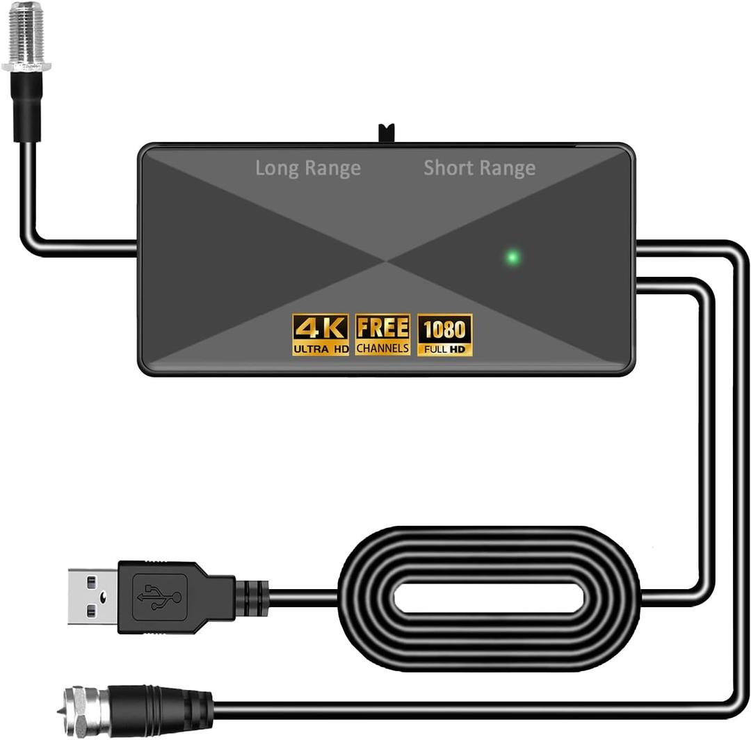 TV Antenna Amplifier Signal Booster, 25dB High Gain Antenna Booster for TV Antennas Indoor Outdoor, Clears Up Pixelated Amplifier, Adjustable Reception Range, USB Power (BK18)