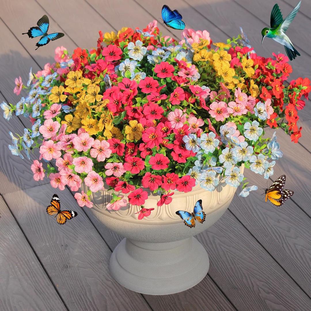 Artificial Flowers for Outdoor Decor, 16 Pack UV-Resistant Fake Colorful Silk Daisy Flowers, Perfect for Spring & Summer Decorating  Front Porch, Patio, Window Boxes, and Potted Plants (Mixed Color1(red,pink,yellow,blue,rose))