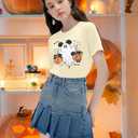 Halloween Shirts Pumpkin Shirt Women: Cute Ghost Shirt Casual Fall Halloween Spooky Season Graphic Short Sleeve Tee Tops (X-Large, Apricot)