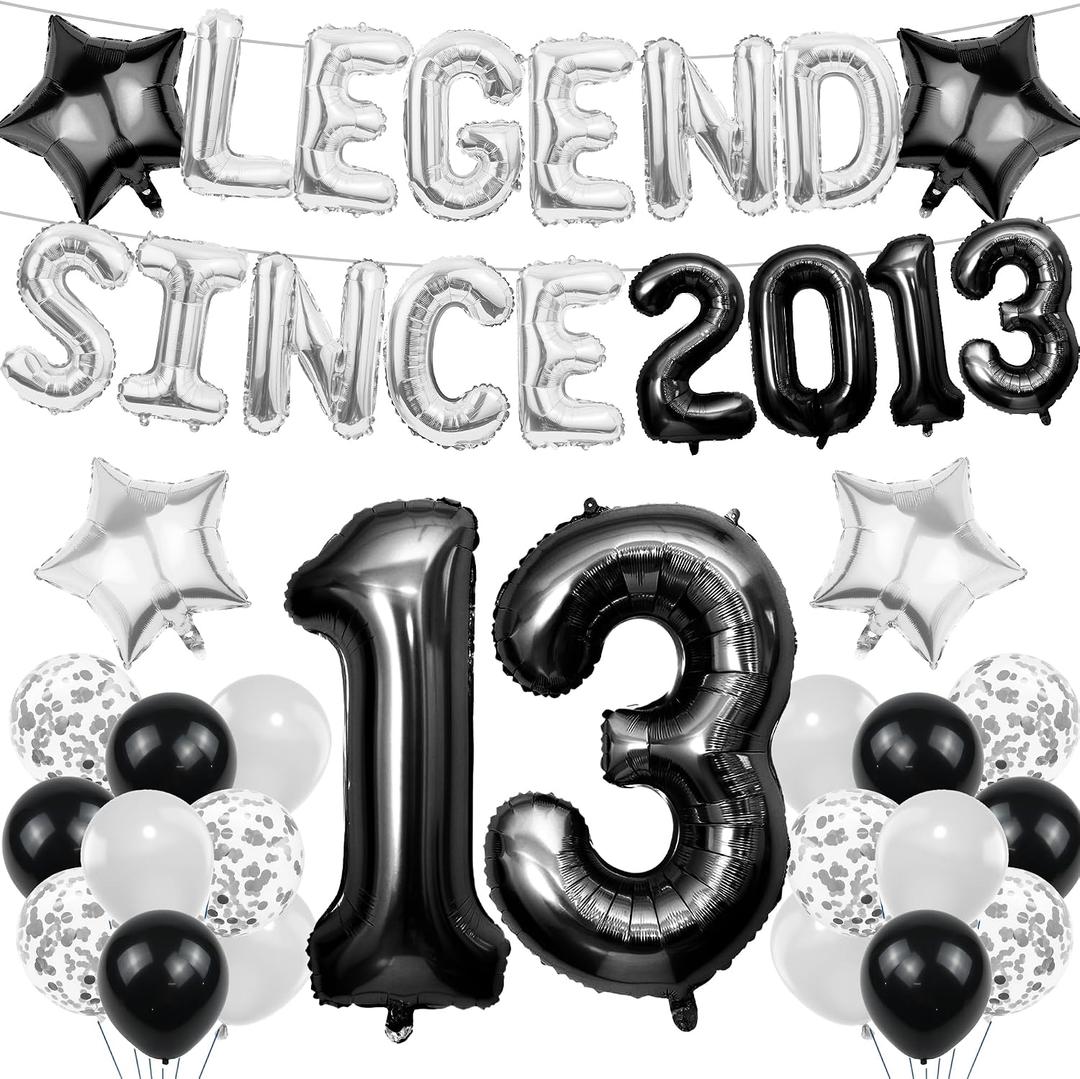 13th Birthday Decorations Balloons Boys - 39 Pcs Official Teenager Legend Since 2013 Letter Backdrop Banner Number 13 Star Foil Balloon Party Supplies for Thirteen Years Old Decoration Kit