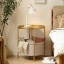 danpinera Round Side Table with Fabric Storage Basket, Metal Side Small Bedside Table Nightstand with Removable Tray Top for Living Room, Bedroom, Nursery, Bathroom, Gold