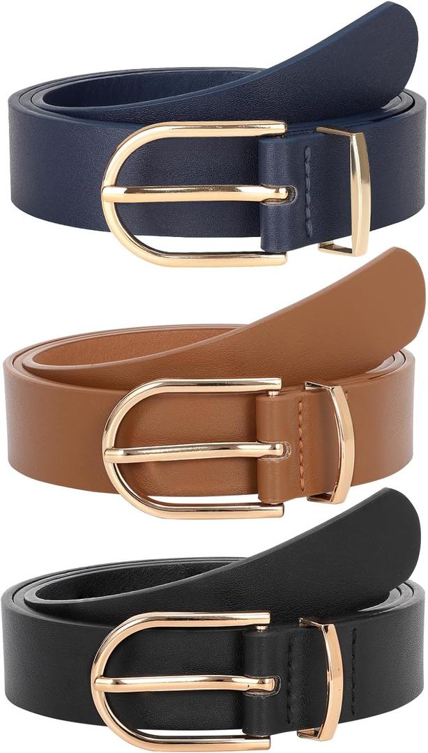 JASGOOD Women's Leather Belts for Jeans Pants Fashion Ladies Belt with Gold Buckle (Fit Waist Size 32"-37", M-black+brown+blue)