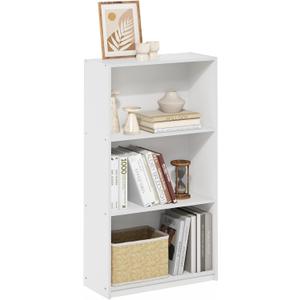 Furinno Basic Book Shelf, 3-Tier Modern Bookshelf, Bookcase with Open Shelves, 9.3 x 21.8 x 39.5, for Living Room, Bedroom, Home Office, White