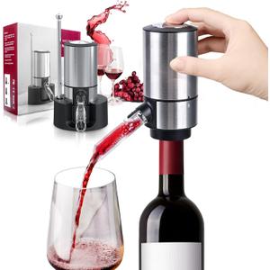Wine GiftsWine Aerator PourerRocyis Electric Wine Dispenser, One Touch Smart Wine Decanter w/Storage Base & Retractable Tube (Battery Operated)