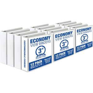 Samsill 3 Inch 3 Ring Binders, Economy Round Ring, Clear View Cover, 550 Sheet Capacity - for School, Home, Office - White, 12 Pack