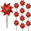 10 Pieces 9.5 Inches Orange Pinwheels Windmill Wind Spinners Outdoor for Yard Garden Lawn Bird Repellent, Plastic Foil Reflective Colorful Pin Wheels for Fall Autumn Halloween Thanksgiving Day
