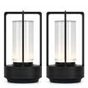 Portable Metal Table Lamp for Indoor/Outdoor ,Rechargeable Cordless LED Lamp, 3-Colour Infinitely Dimming Battery Powered Small Desk Lamp, Restaurant/Bedroom/Bar/Coffee/Camping Light (Black Set of 2)