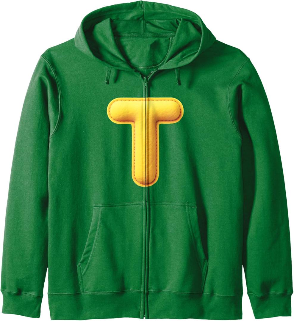 Letter T Funny Chipmunk Group Matching Costume Green Zip Hoodie, M
