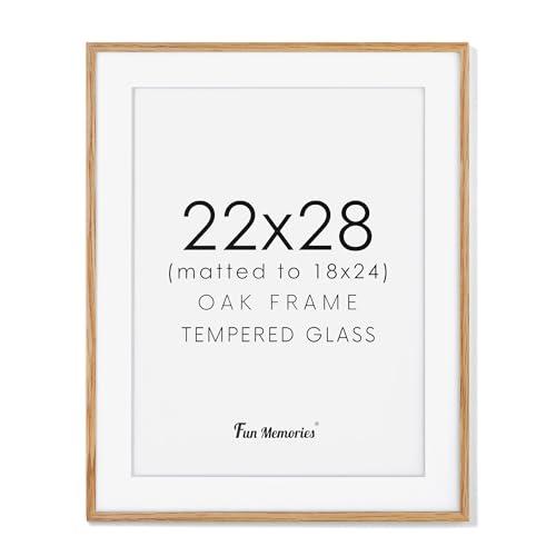 22x28 Picture Frame, 22 x 28 Poster Frame - Solid Oak Wood and Tempered Real Glass, 22"x28" Wood Frame, 22x28 Picture Frame Matted to 18x24, 22 by 28 Art Frame, Natural Oak Color