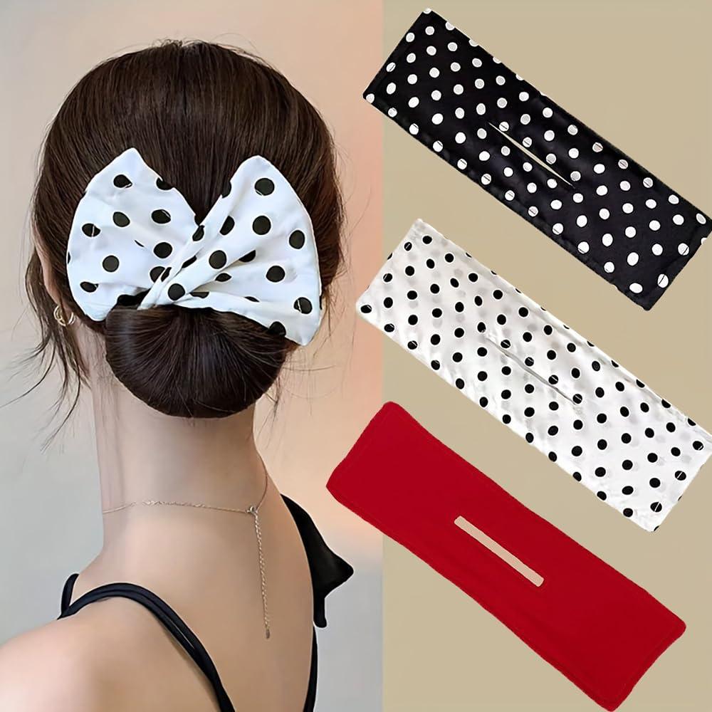 Deft Hair Bun Maker Magic Twist Hair Clamps Lazy Bun Maker Pinching Hair Device Lazy Hair Curler Cute French Twist for Women Bow Hairstyle Hair Accessories 3 Pieces Red Black White