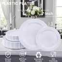 Tinybee 60PCS White Plastic Plates - Heavy Duty White Disposable Plates, Elegant Plastic Plates for Bridal Shower, Wedding and Party Including 30 Dinner Plates 10 '' & 30 Dessert Plates 7.5 ''