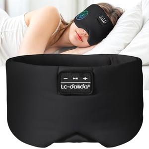 LC-dolida Sleep Mask with Bluetooth Headphones, Ice Silk Sleep Headphones with Bluetooth 5.4, Total Blackout Eye Mask for Sleeping, Sleep Soft Mask for Women Men, All Night Sleep, Travel(Black)
