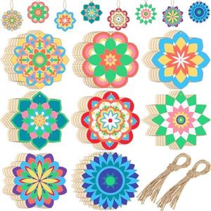 Blosssound 22 Pcs Unfinished Wood Mandala to Paint Wooden Mandala Painting Crafts Art Slices for Adult to Relax Painting DIY Crafts Ornament Wedding Home Decorations