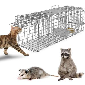 Humane Animal Cage Trap - Collapsible Galvanized Steel Live Cage Trap for Raccoons, Groundhogs & Stray Cats, 24"x8"x7", Indoor/Outdoor Use (Catch & Release) Humane Animal Cage Trap - Collapsible Galvanized Steel Live Cage Trap for Raccoons, Groundhogs & Stray Cats, 24"x8"x7", Indoor/Outdoor Use (Catch & Release)