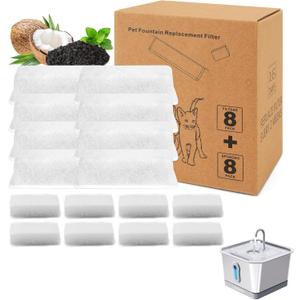 8 Pack Cat Water Fountain Filters, Cat Fountain Replacement Filters for 4L/135oz Pet Water Fountain (8Filters+8Sponges)