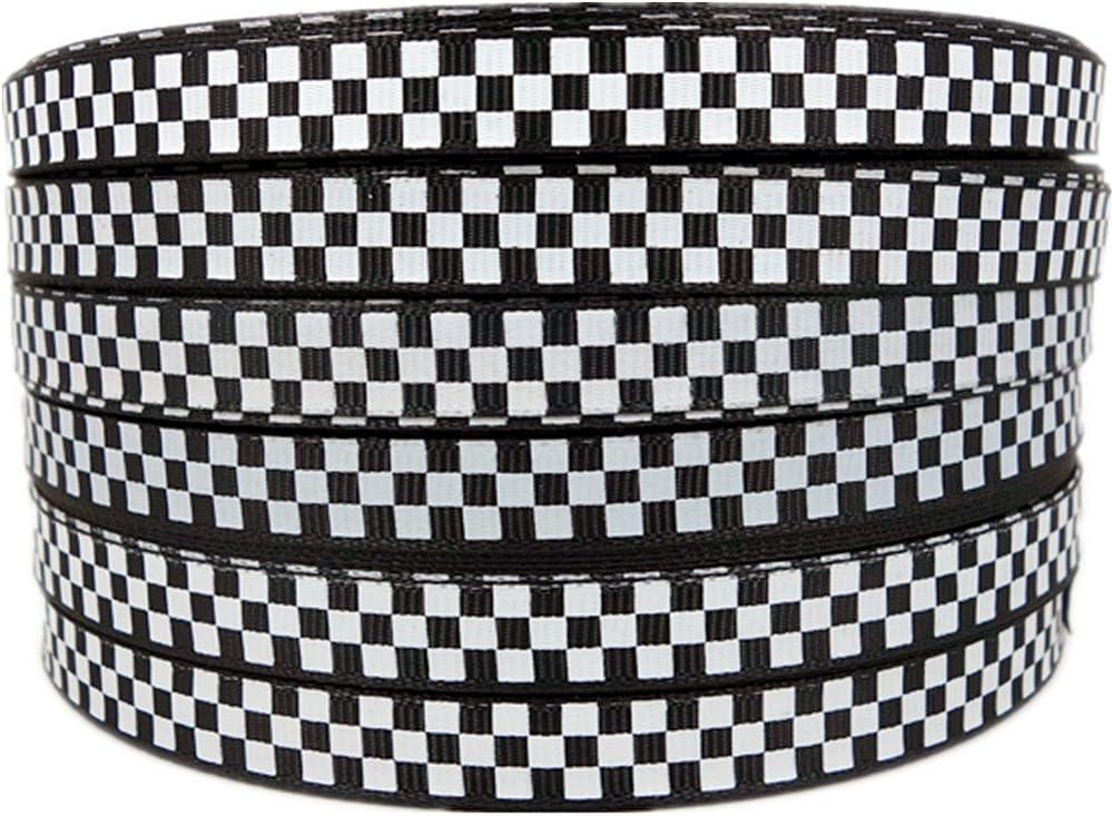 Black Grosgrain Ribbon White Checkered Printed, 3/8 Inch 25Yards