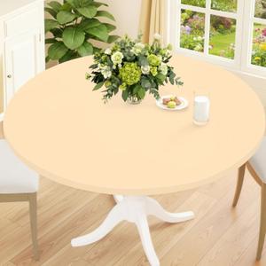Smiry Round Spandex Tablecloth, Fitted Table Cover for 45"-56" Tables | Elastic Washable Tablecloths, Waterpoof Stretch Picnic Table Cover for Dining, Indoor and Outdoor, Ivory, For Up to 45"-56" Round
