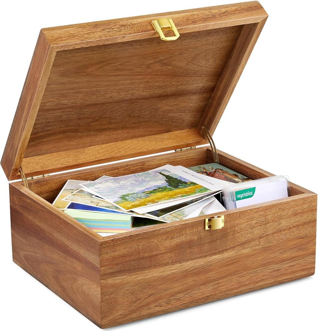 DRASTAR Wooden Keepsake Box, Large Acacia Storage Memory Box with a Hinged Lid for Crafts and Photo Storage L