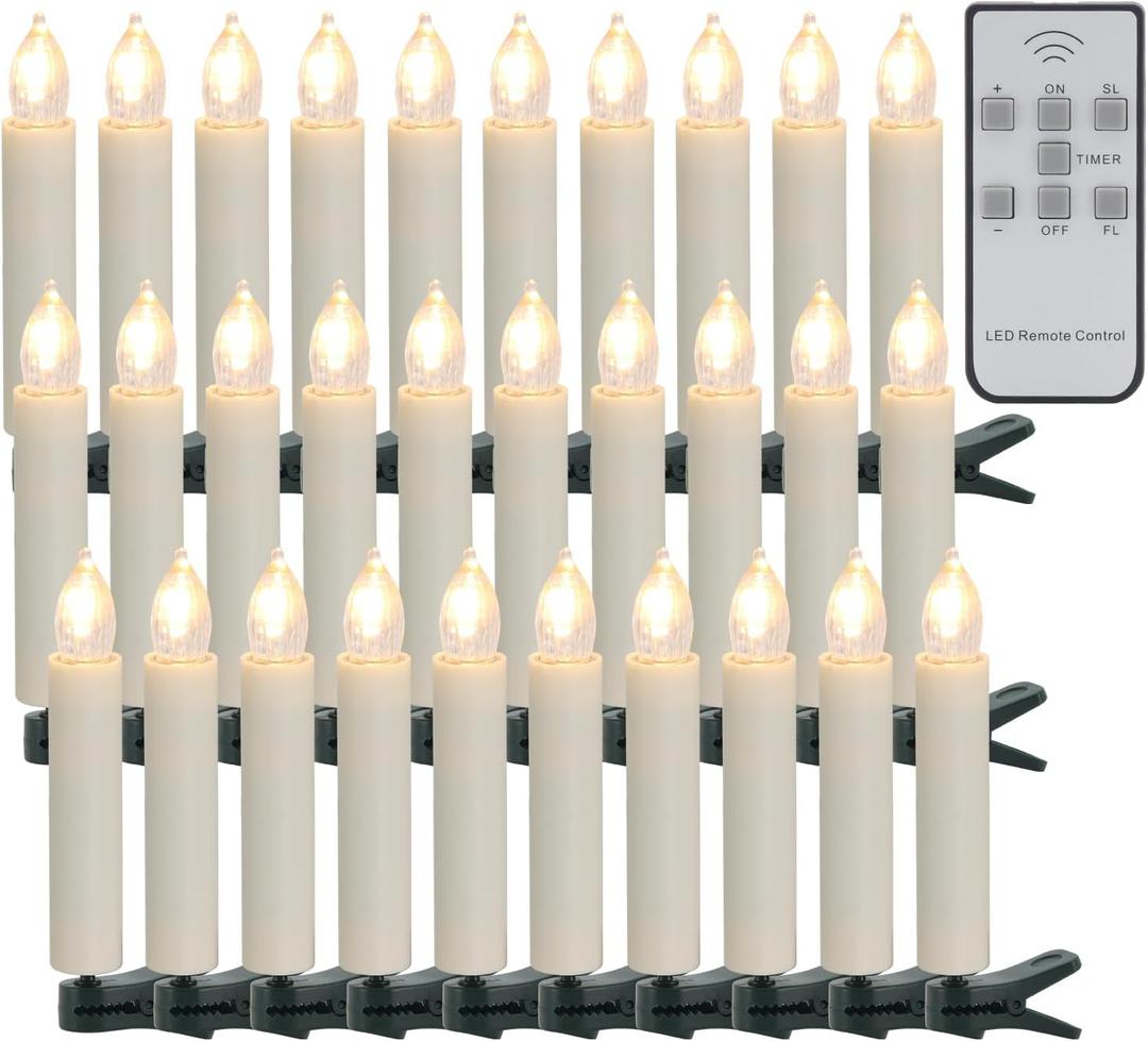 Tediselu 30pcs Led Clips on Christmas Tree Candles, Flickering Battery Operated Candles with Remote Timer, Flameless Window Candle for Christmas Wedding Birthday