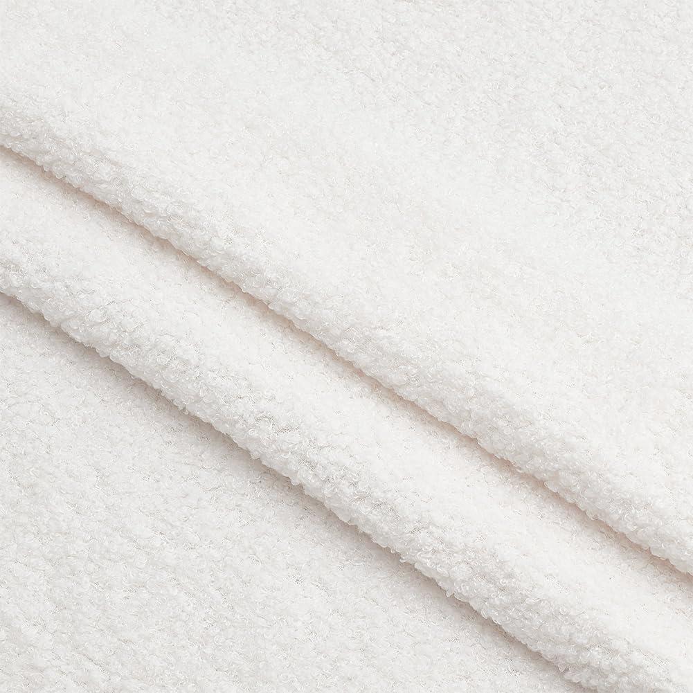 FINGERINSPIRE 1 Yards Teddy Bears Fabric for Stuffed Animals 63inches Wide White Knitted Teddy Plush Fabric Polyester Plush Fabric with Little Curls by The Yard for Adults Sewing Project Coat Blankets