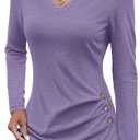 Womens V Neck Long Sleeve T Shirts Ruched Tops Casual Loose Fit Tees Fall Fashion Outfits 2025 (XX-Large, Purple)