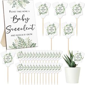 Newcotte Baby Shower Party Favors Succulent Tags Include 1 Piece Wooden Table Sign 50 Sets Succulent Plant Marker Succulent Favors Baby Shower Decoration(Greenery)