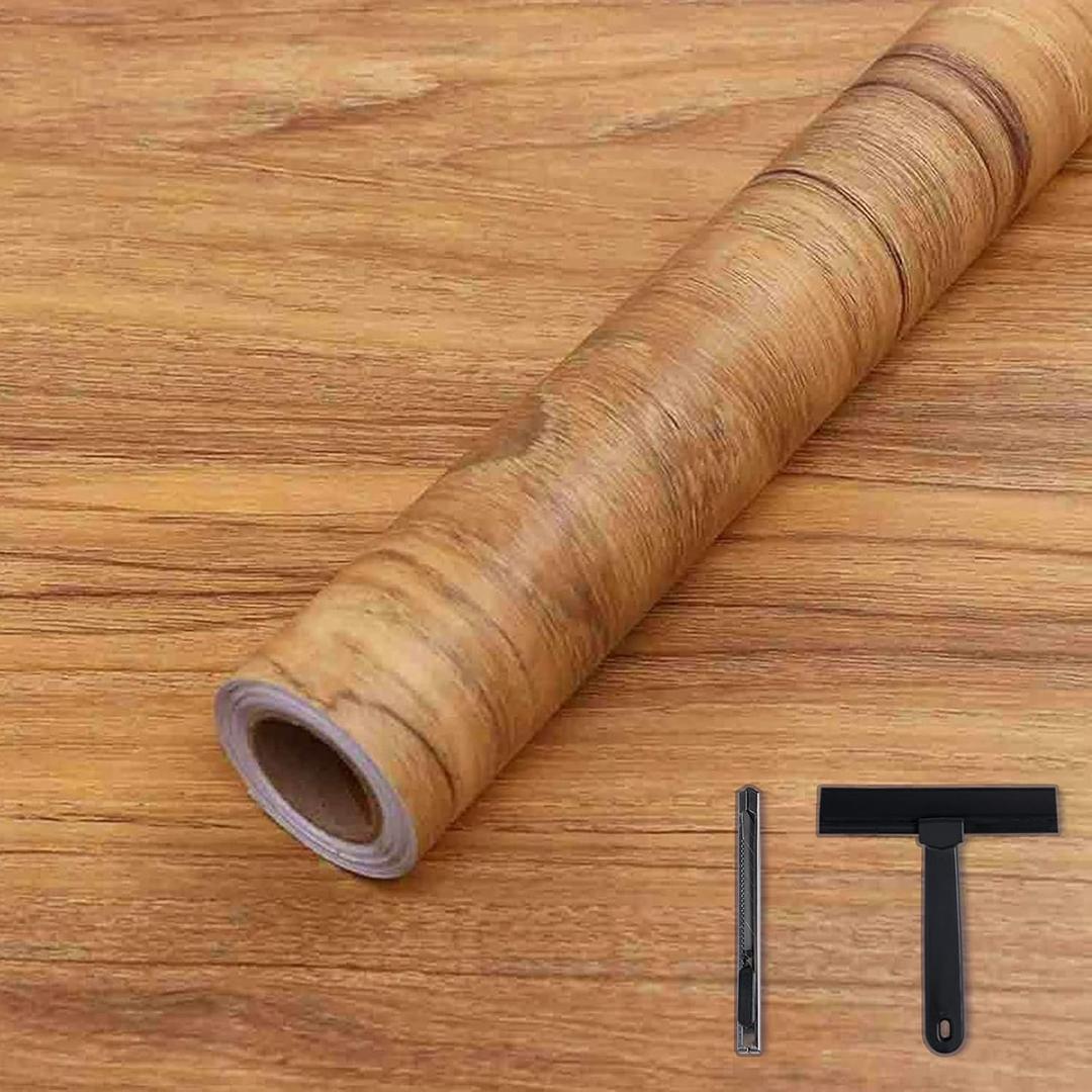 COSNIGHT Wood Grain Contact Paper with Tools, Peel and Stick Wallpaper, Self Adhesive Wall Paper for Countertop Drawer Shelf Liner Cabinet Easy to Clean 15.7In x 196In