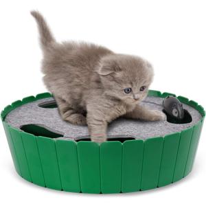 Pawaboo Interactive Cat Toy with Running Mouse, Electronic Motion Cat Toy Automatic Teaser for Indoor Cats, Pop and Play Hide Seek Cat Toys Hunting Mouse for Pet Cat Kitten Play Fun Exercise, Green (A-Green)