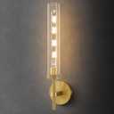 Brass Knurled Tube Wall Sconce - Luxury Modern Glass Sconces with Bulbs - Vertical Mounted Light Fixture - Gold Dimmable Indoor Lighting for Vanity Mirror Bathroom Bedroom Living Room Hallway (1 Pack)
