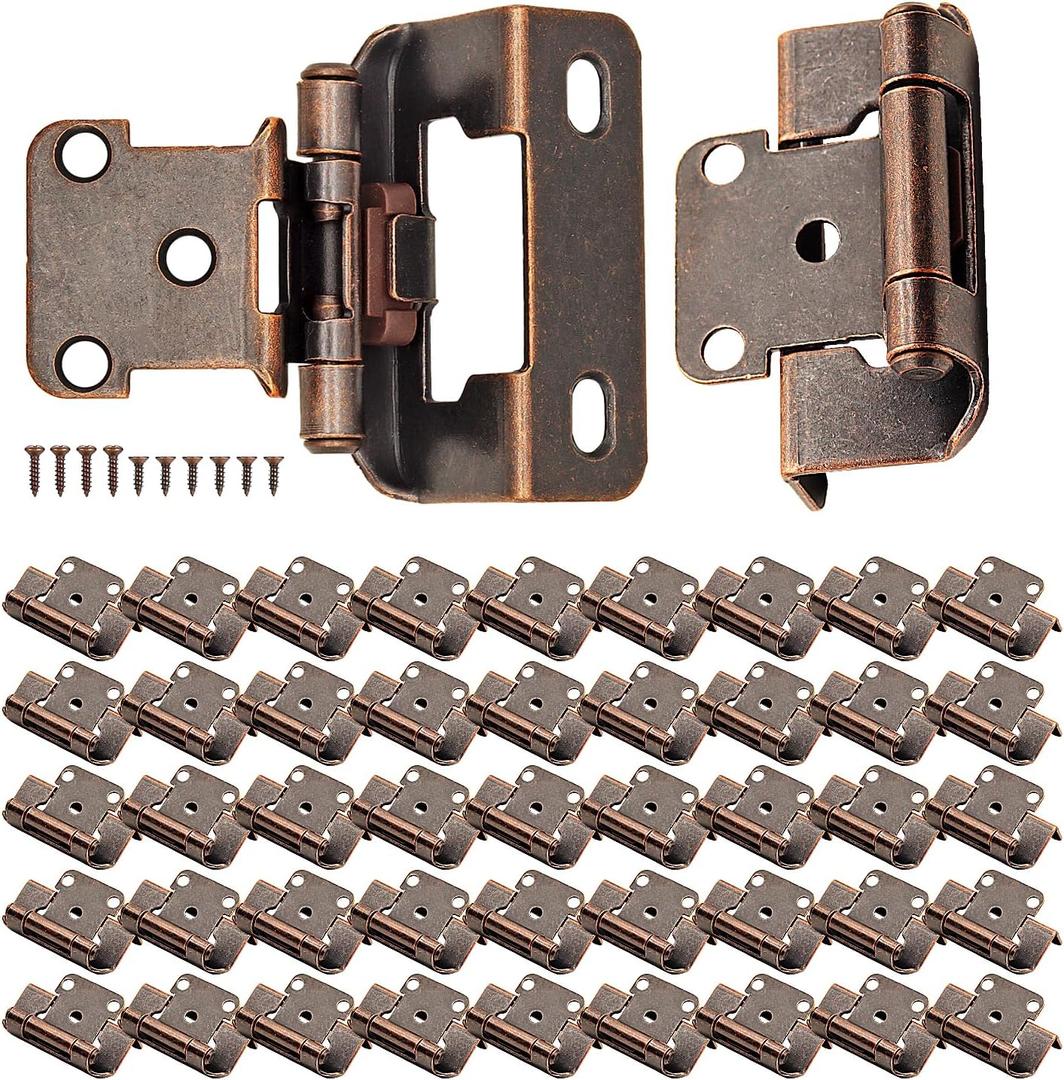 Donanim Oil Rubbed Bronze Kitchen Cabinet Hinges, 1/2" Overlay Partial Wrap Self Closing Cabinet Door Hinge, 60 Pack 30 Pairs Semi Hidden Cabinet Hinge Hardware for Cabinet Doors