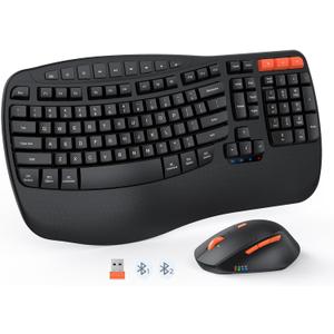 MEETION Wave Ergonomic Keyboard and Mouse Wireless, USB/Bluetooth Wave Ergo Keyboard with Wrist Rest, 4 DPI Adjustable Swing Wheel Silent Wireless Mouse Rechargeable for Windows/Mac/Android DirectorD