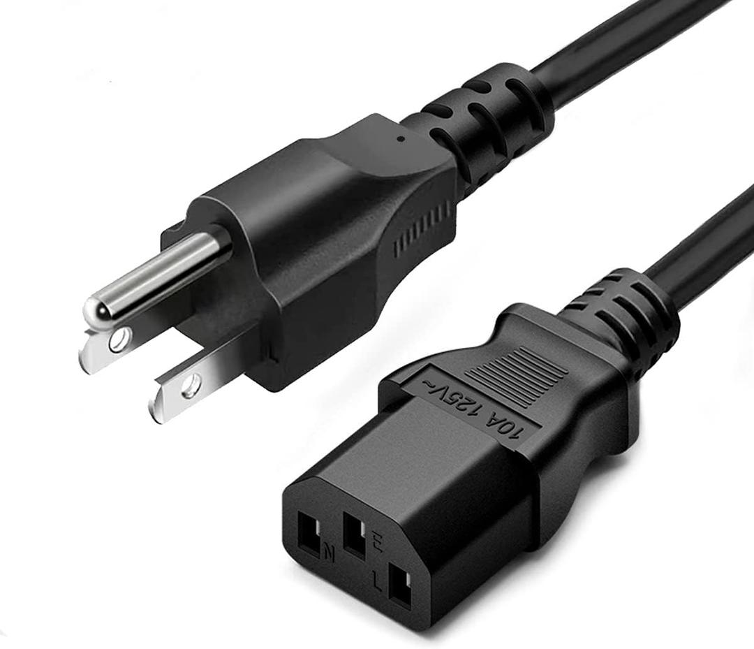 Standard 5ft (1.5m) 10 Amps 125 Volts Black 3 Prong AC Power Cord Cable for Electronics, TV, Computer, Printer, Radio, Monitor, Samsung, Dell, Vizio, LG, Asus, Laptop and More (5-feet)