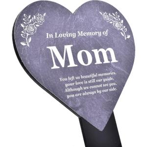 Mom Memorial Heart Shaped Plaque, Grave Marker - printed with remembrance poem, mounted on a sturdy acrylic stake
