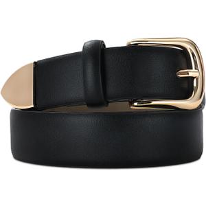 Women's Leather Belts with Gold Buckle Fashion Leather Waist Belt Elegant Ladies Belts for Jeans Gifts for Women (Black No Ring)