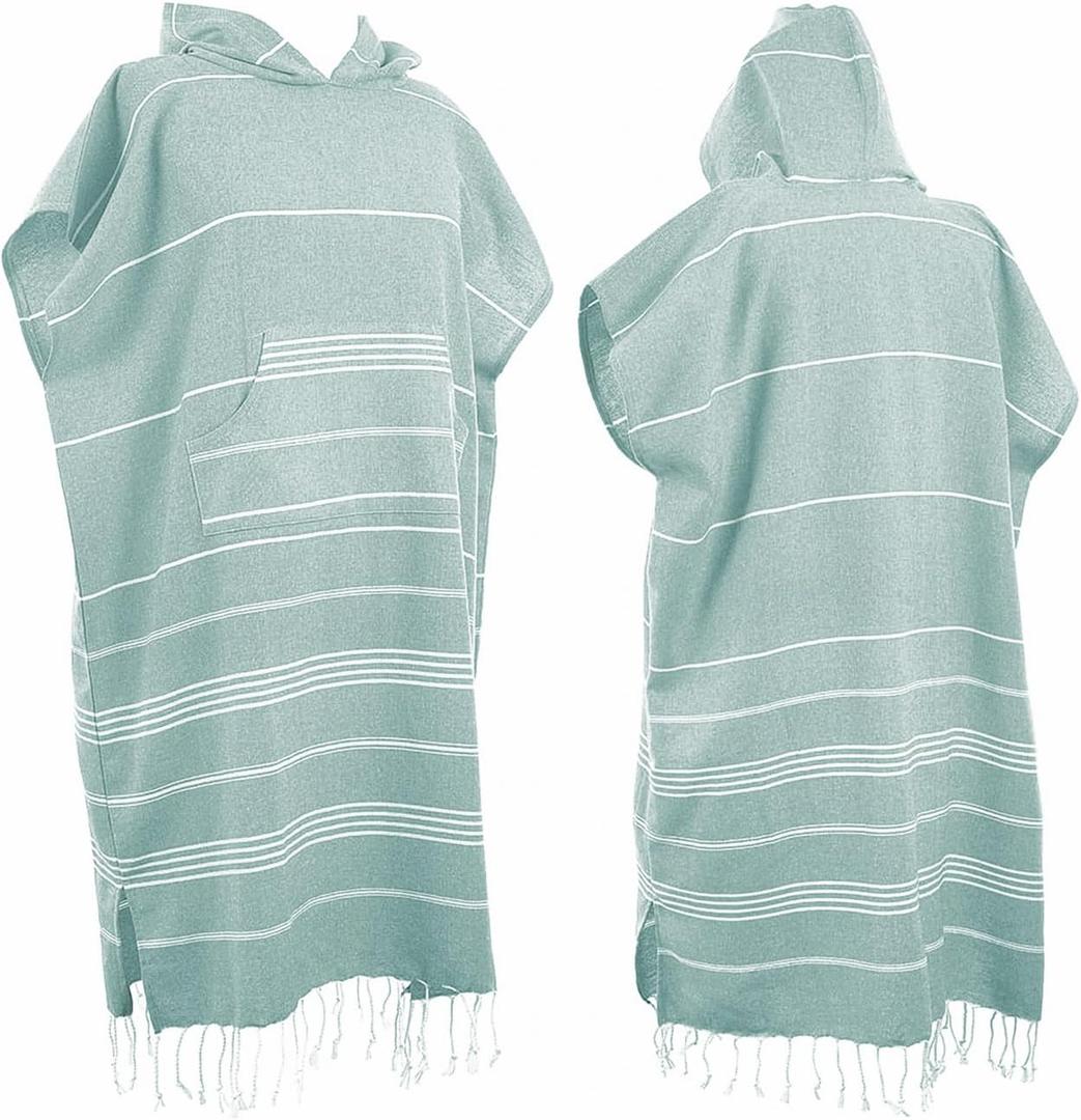 1pcs Large Turkish Cotton Poncho Towel Surf Poncho Changing Robe with Hood and Front Pocket Absorbent Wearable Towel Hooded Beach Towel for Adult Man Women Beach Pool (Green, Medium)