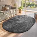 Ophanie 3x5 Oval Rug, Bedside Preppy Dorm Area Rug, College Essentials Non Slip Grey Small Carpets for Bedroom, Anti Slip Fluffy Gray Living Room Rugs Home Decor Aesthetic, Nursery