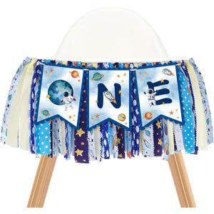 Boy High Chair Banner - Trip First Around the Sun Highchair Streamer, One Birthday Party Space Decorations with Planets, Astronauts 1st Kids Birthday Outfit Supplies Cake Smash Photo Props