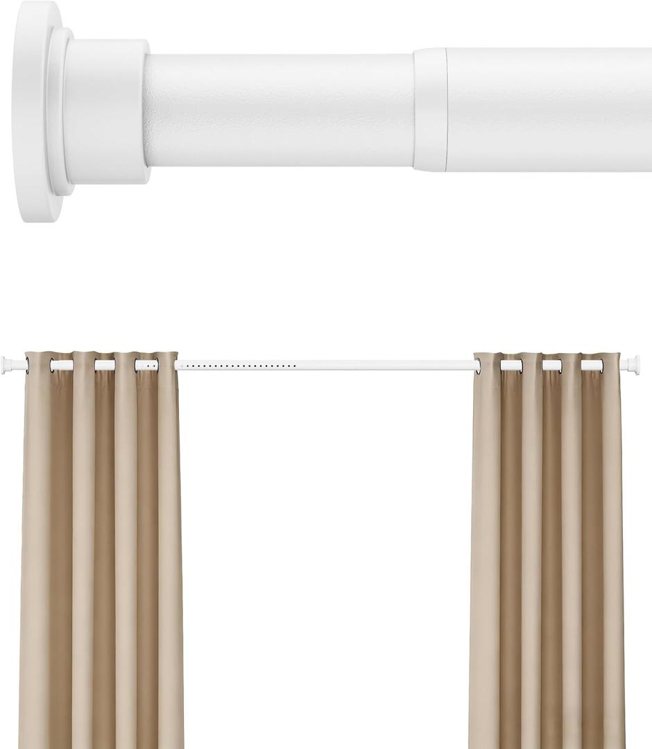 Heavy Duty Tension Curtain Rod by EZFurni, 42 to 123 Inches, Anti-Slip Spring Loaded Curtain Rods No Drilling, Apartment Renter Friendly Tension Rods for Windows, Bathroom, Patio, Room Divider, White
