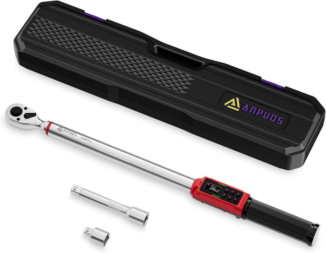 Digital Torque Wrench 1/2 Inch Drive, 4.4-295Ft.lb/6-400Nm, Electronic Torque Wrench Set with 1% Accuracy, Vibration, Buzzer, Preset Value and LED Flash Notification for Auto, Truck, Tractor