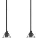 SADUENFR Black Pendant Lights Kitchen Island 2 Pack, Modern Glass Pendant Light Fixtures with Hammered Glass and Rods, Adjustable Small Hanging Light for Kitchen Sink Dining Room Bathroom